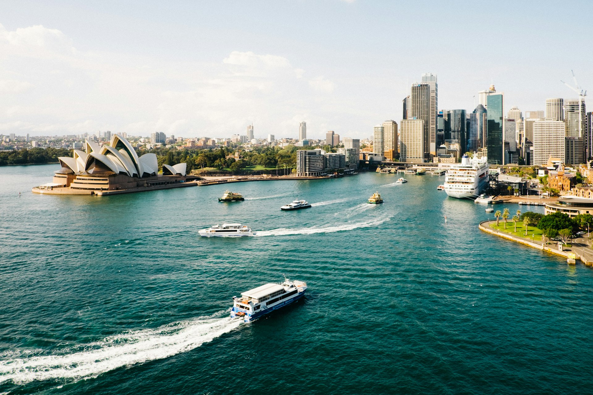 Sydney harbour and the Opera House at dusk